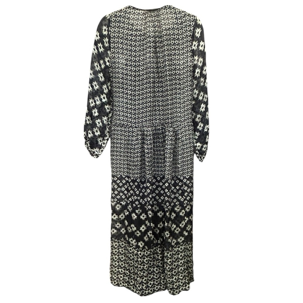 Vanessa Bruno Women’s Black & White Patterned Silk Maxi Long Sleeve Dress Sz 36 - Picture 2 of 7